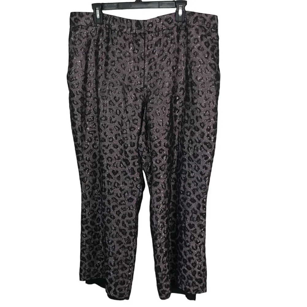 Evening Pants Slacks Lined Sheen Animal Print Size 20 Purple Tanya Taylor - Picture 1 of 8
